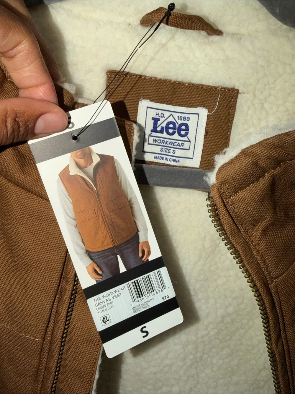 Lee Men's Caramel Brown Sherpa-Lined Work Vest